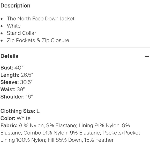 North Face stretchy white down jacket. Price Firm (no offers pls) - Picture 4 of 8